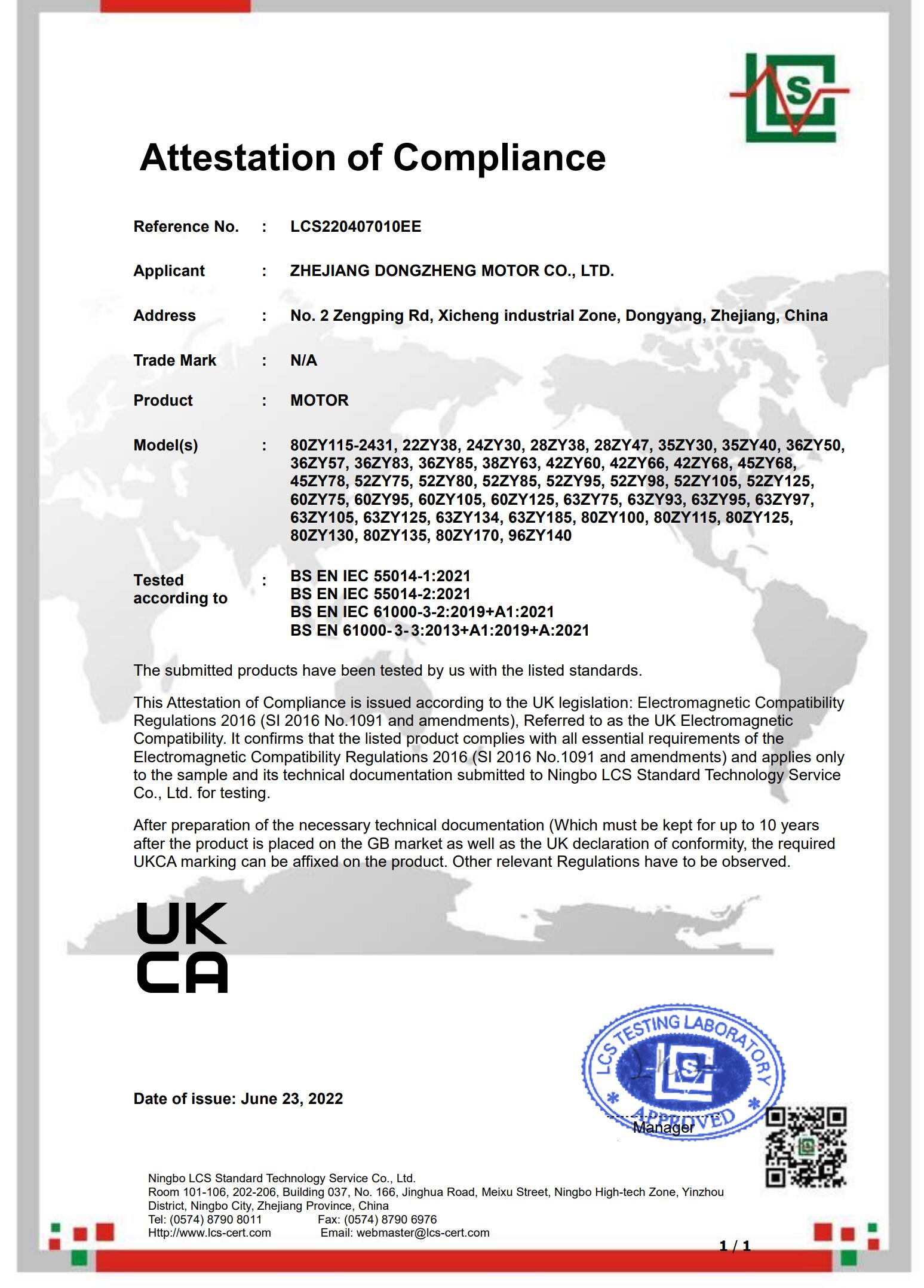 UKCA Attestation of Compliance